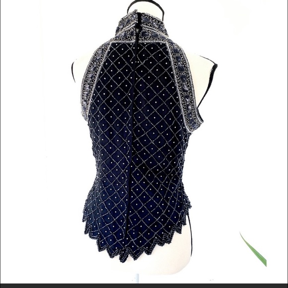 Silk Floral beaded halter evening top - Picture 6 of 8